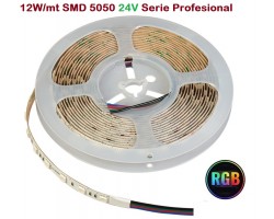 Tira LED Flexible 24V 12W/mt 60 Led/mt SMD 5050 IP20 RGB Serie Profesional, Rollo 5 mts